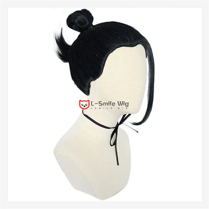 Perucas de Cosplay - Estilos Suguru Geto e Kenjaku em Cabelo Preto Sintético + Touca de Peruca