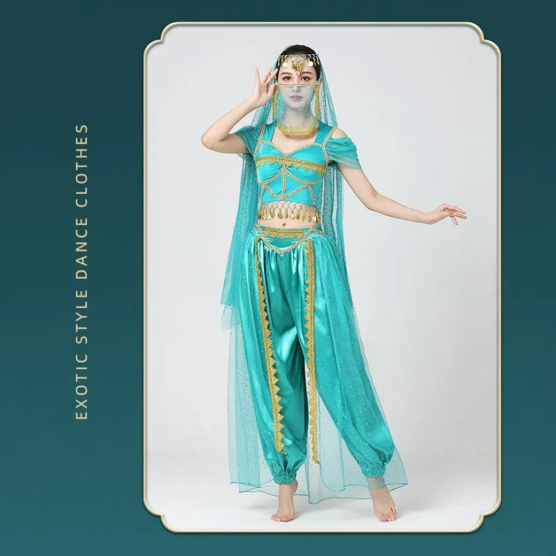 Conjunto de Trajes de Dança do Ventre Indiano Exótico 4 Peças