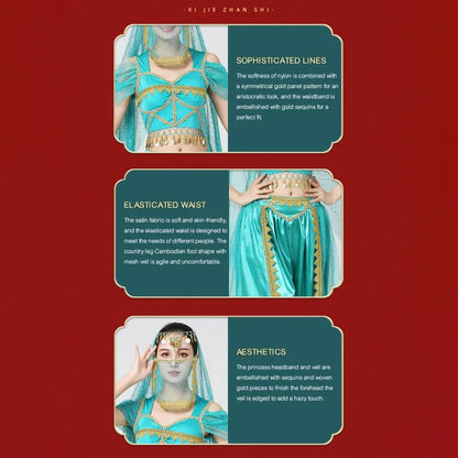 Conjunto de Trajes de Dança do Ventre Indiano Exótico 4 Peças
