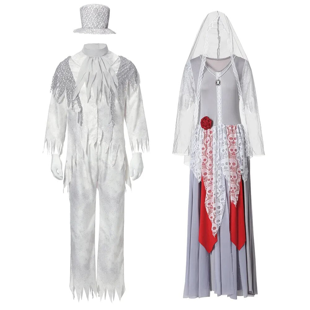 "Zumbi Noiva e Fantasma Noivo - O Cosplay Perfeito para Casais na Festa de Halloween"