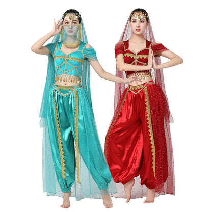Conjunto de Trajes de Dança do Ventre Indiano Exótico 4 Peças