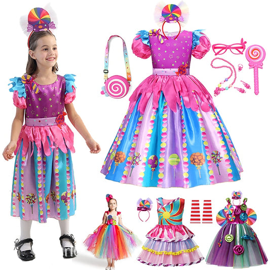 Fantasia arco-íris doce cosplay lollipop infantil