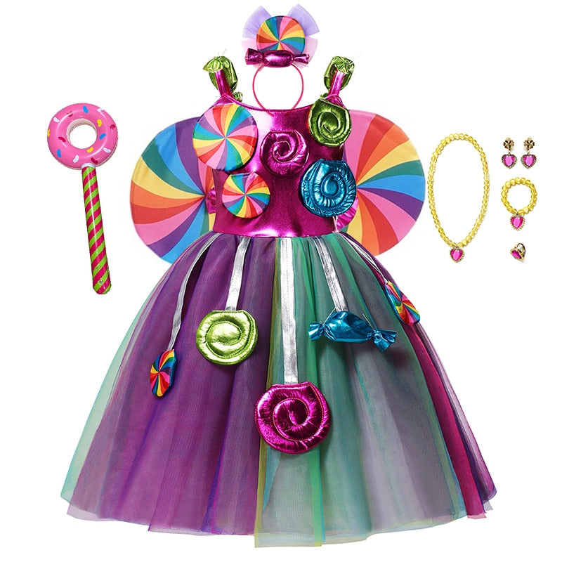Fantasia arco-íris doce cosplay lollipop infantil