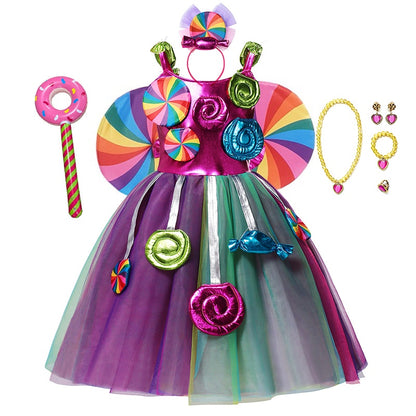 Fantasia arco-íris doce cosplay lollipop infantil