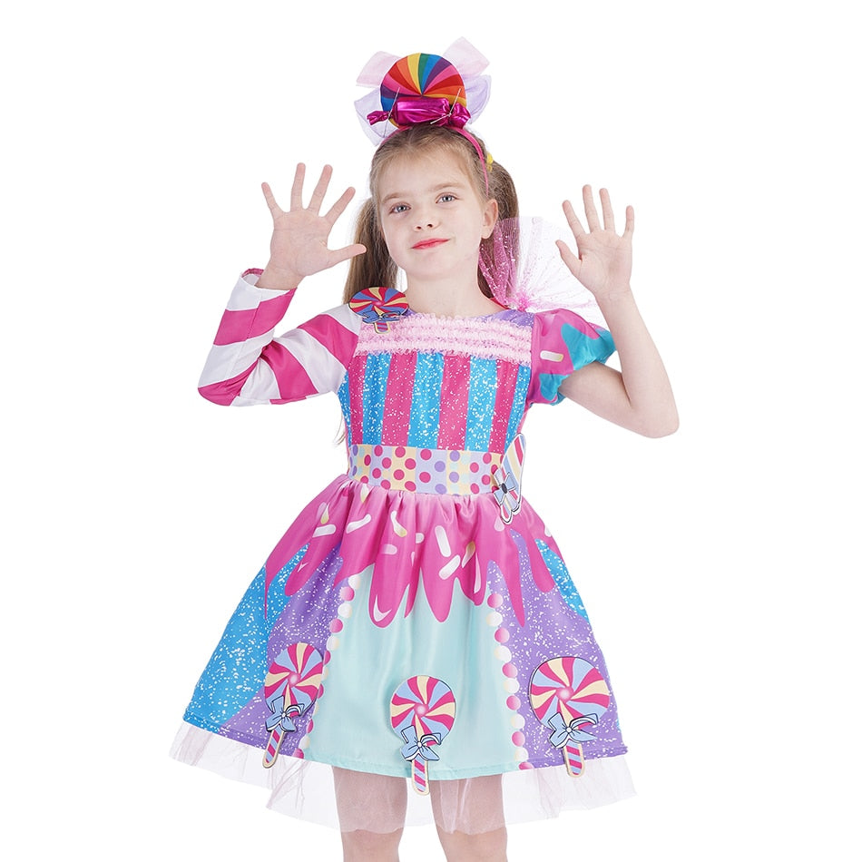 Fantasia arco-íris doce cosplay lollipop infantil