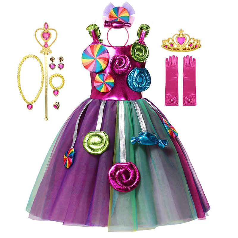 Fantasia arco-íris doce cosplay lollipop infantil